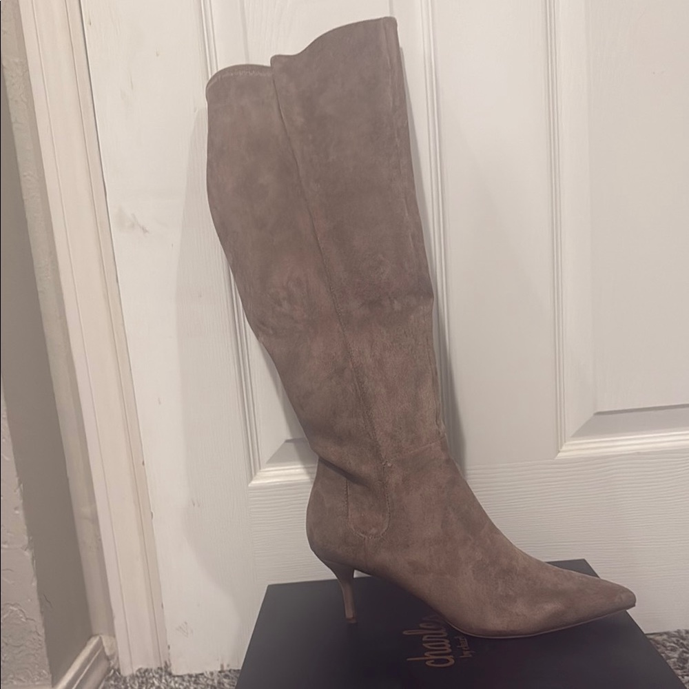 Charles David Tan Heeled Boots Streamlined Suede Elegance